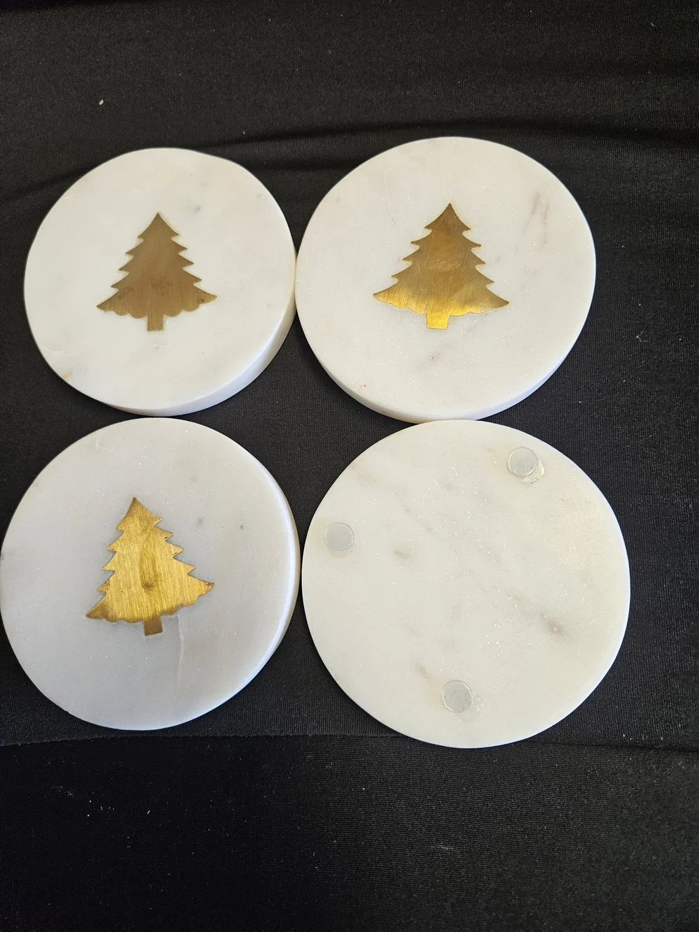 Pottery Barn Marble Tree Inlay Coasters - Set Of 4 .